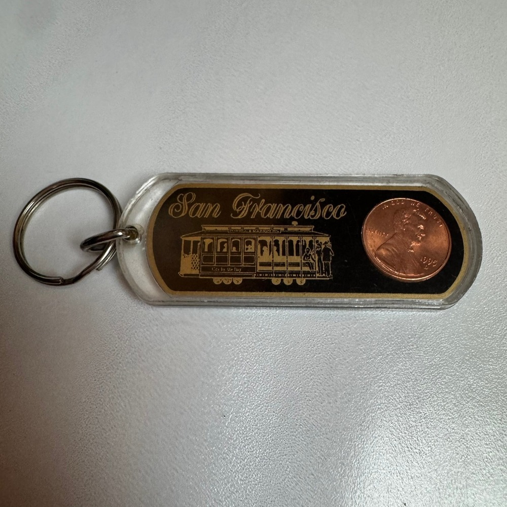 San Francisco Cable Car‎ Lucky Penny Keychain Golden Gate Bridge Souvenir